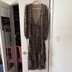Ganni Brown Leopard Long Sleeve Wrap Dress
Size 36